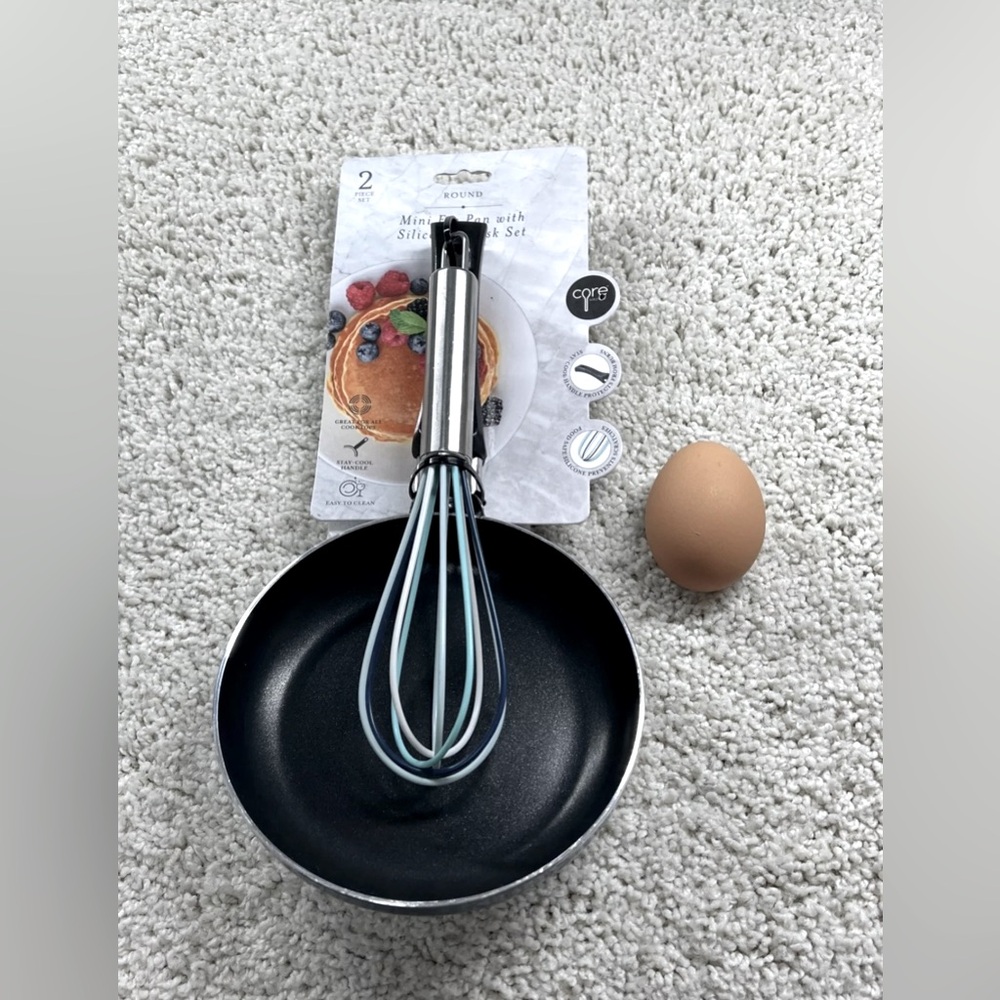 Core Kitchen Blue 5.5" Non-Stick Mini Egg Frying Pan Whisk Set Skillet Camping